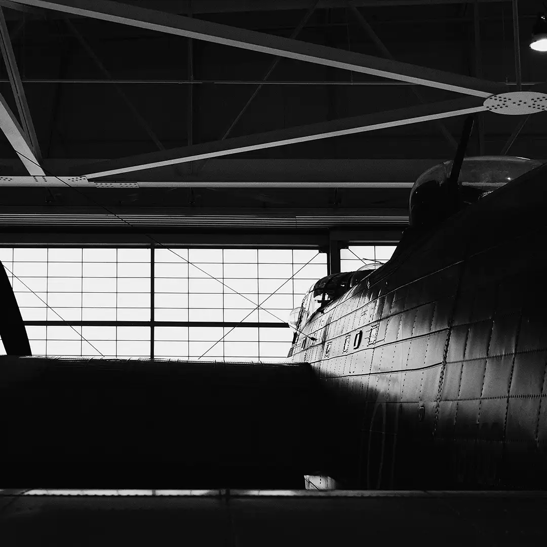 Vintage aircraft in hangar
